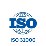 ISO 31000 risk management standard logo with global framework symbol
