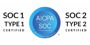 SOC 1 and SOC 2 Type 2 certification badges issued by AICPA