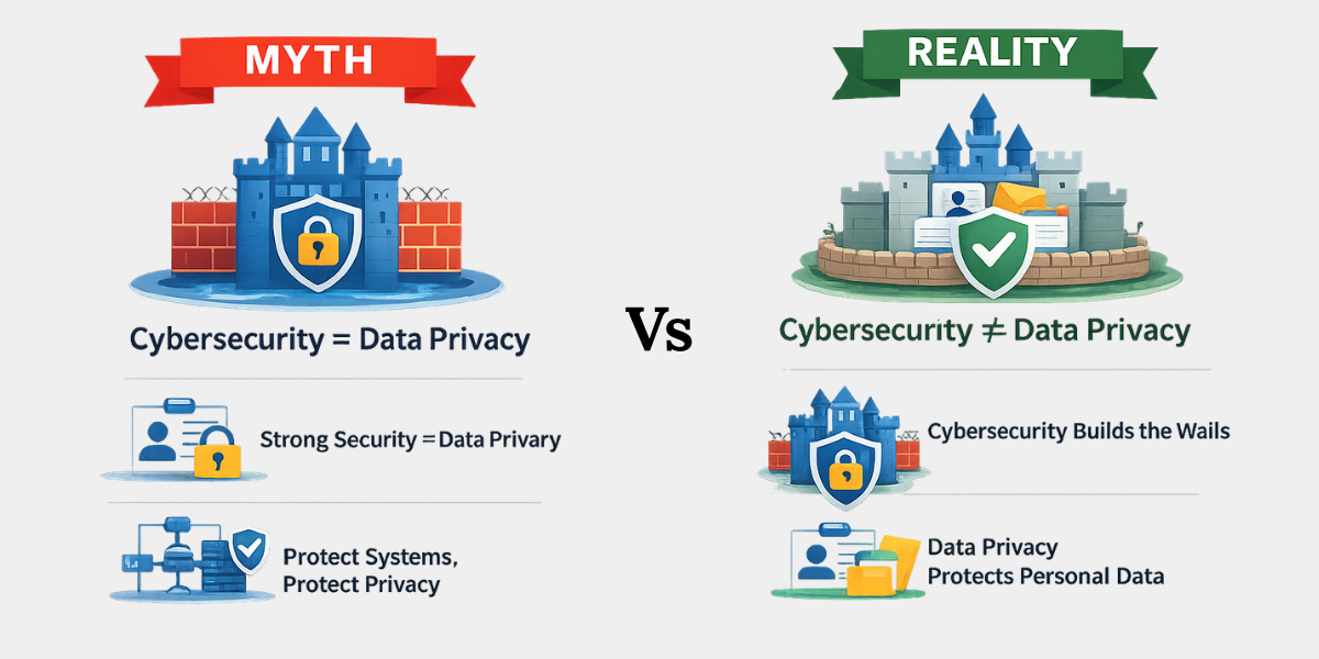Cybersecurity vs Data Privacy Explained Cybersecurity vs data privacy myth explaining difference between security controls and personal data protection
