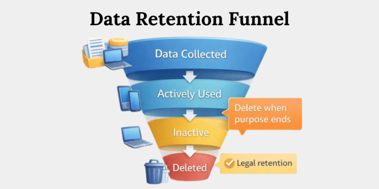 Dpdp data retention deletion funnel small businesses Data moving from collection, to retention for purpose or legal requirement to deletion due to inactive use & erasure schedules