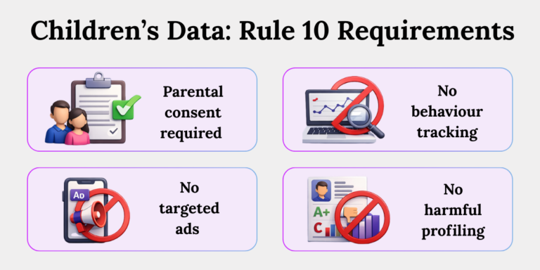 DPDP Rule 10 Children’s Data Requirements DPDP Rule 10 requirements for children’s personal data in educational institutions including consent and tracking limits