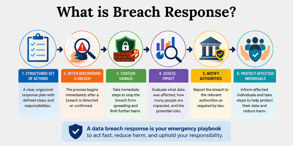 What is Data Breach Response? Explained Simply Data breach response explained as structured actions taken after a breach to contain damage and protect individuals