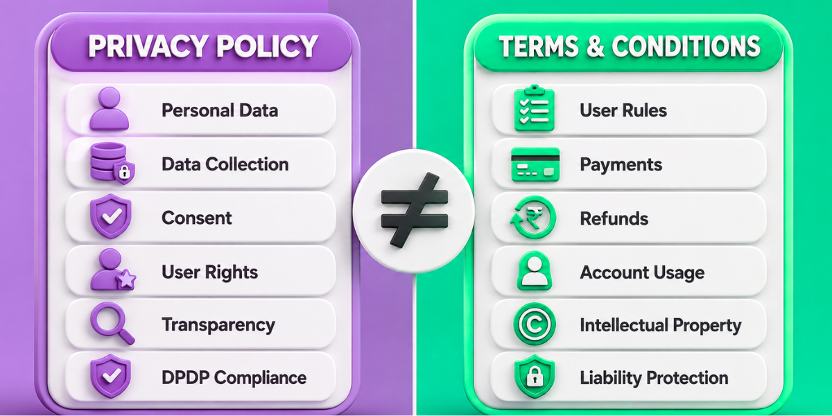 Key Differences Between Privacy Policies and Terms Key differences between privacy policies and terms and conditions for websites, apps, and online services