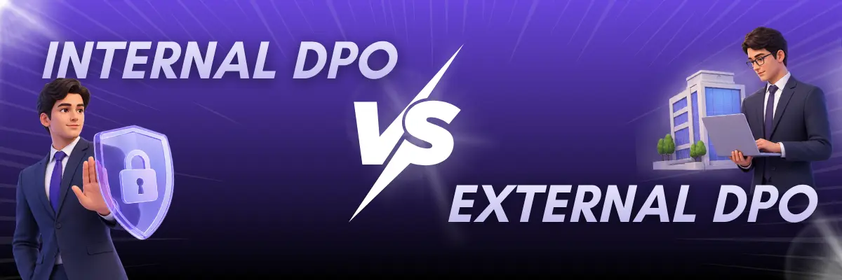 Internal vs External DPO Comparison Internal vs external DPO comparison showing in-house privacy leadership and outsourced DPO support