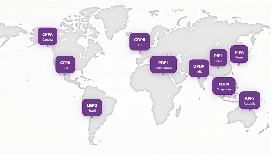 Global privacy regulations map